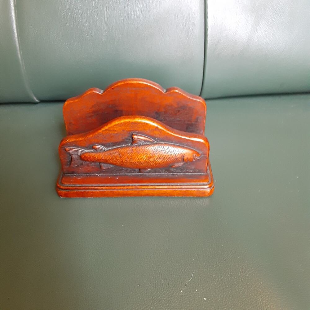 Vintage Poly Resin/Wood Finish Fish Business Card holder Masculine